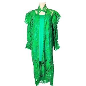 Item # A083  Nancy  Green Intricate Cutwork Lace Longline Jacket & dress NWT  L